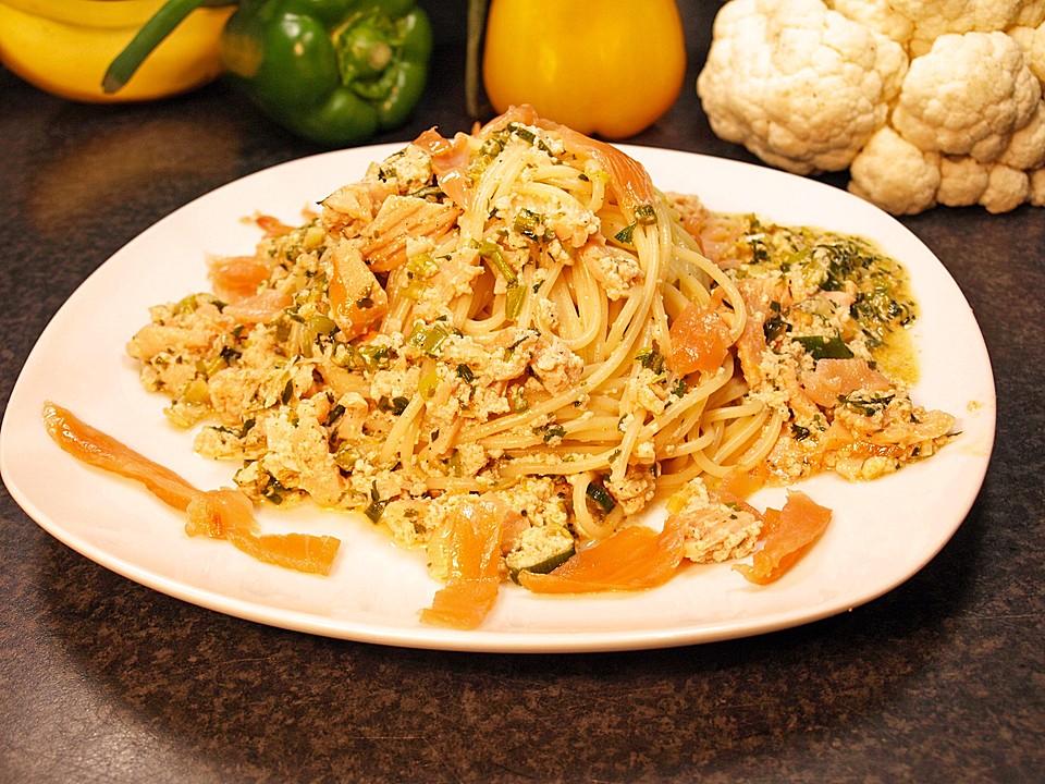 Spaghetti in Lachssahnesauce aus geräuchertem Lachs von Nobbis ...