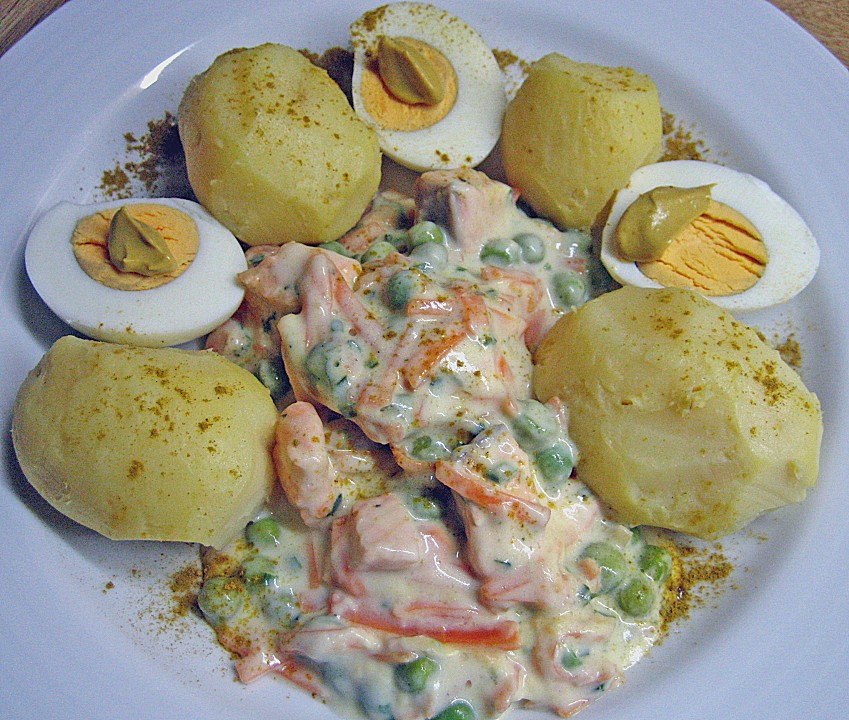 Gemüse - Ragout mit Lachs und Pellkartoffeln von pingu41269 | Chefkoch.de