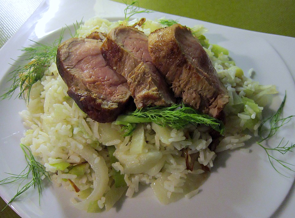 Schweinefilet auf Fenchel-Porree-Risotto von trekneb | Chefkoch.de