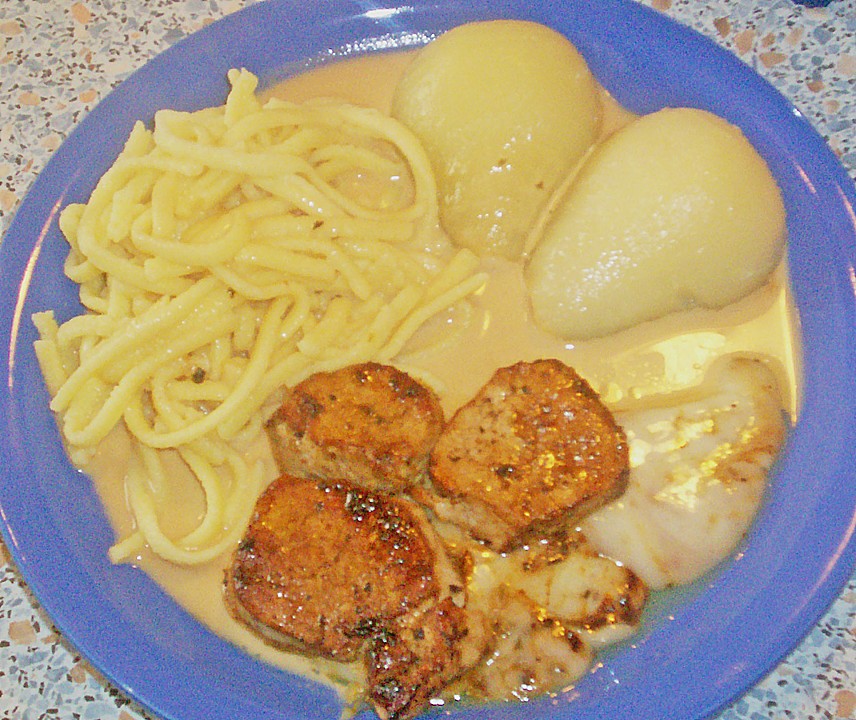 Schweinefiletmedaillons mit Birnen und Ziegenkäse in Marsalasauce von ...