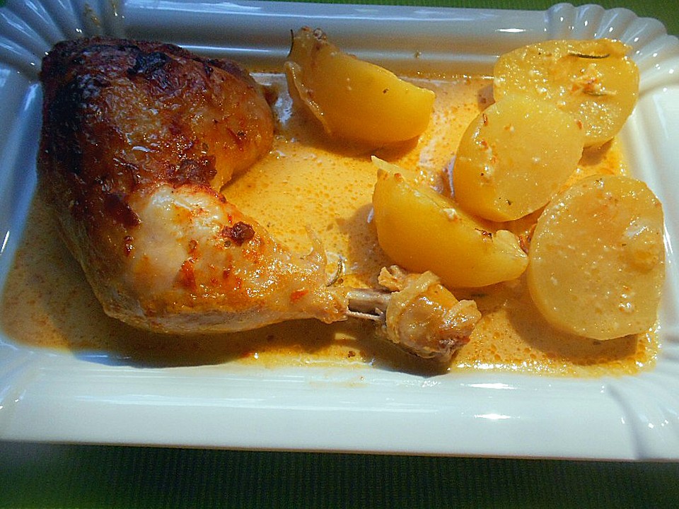 Hähnchenschenkel mit Kartoffeln und Knoblauch von Carco | Chefkoch.de
