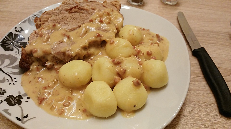 Schweinenackenbraten mit Sahne-Speck-Zwiebel-Soße von BratenSepp ...