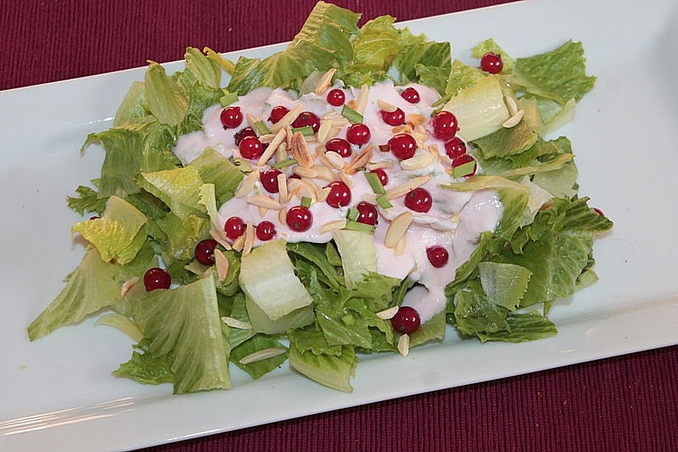 Blattsalat mit Rote Johannisbeer-Joghurtdressing und frischen Beeren ...