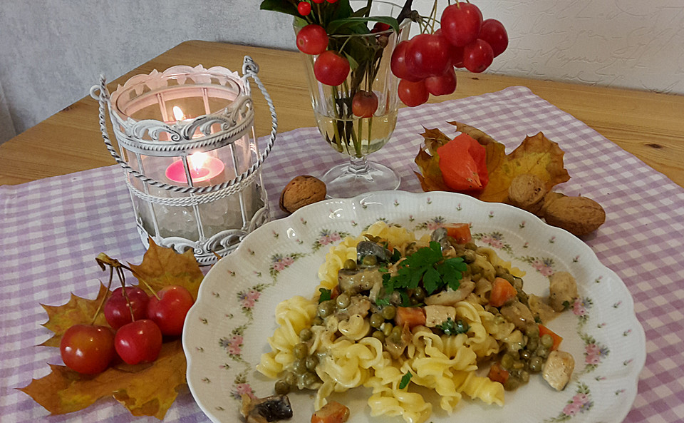 Hähnchenpfanne mit Champignons, Möhren und Erbsen von bijou1966 ...