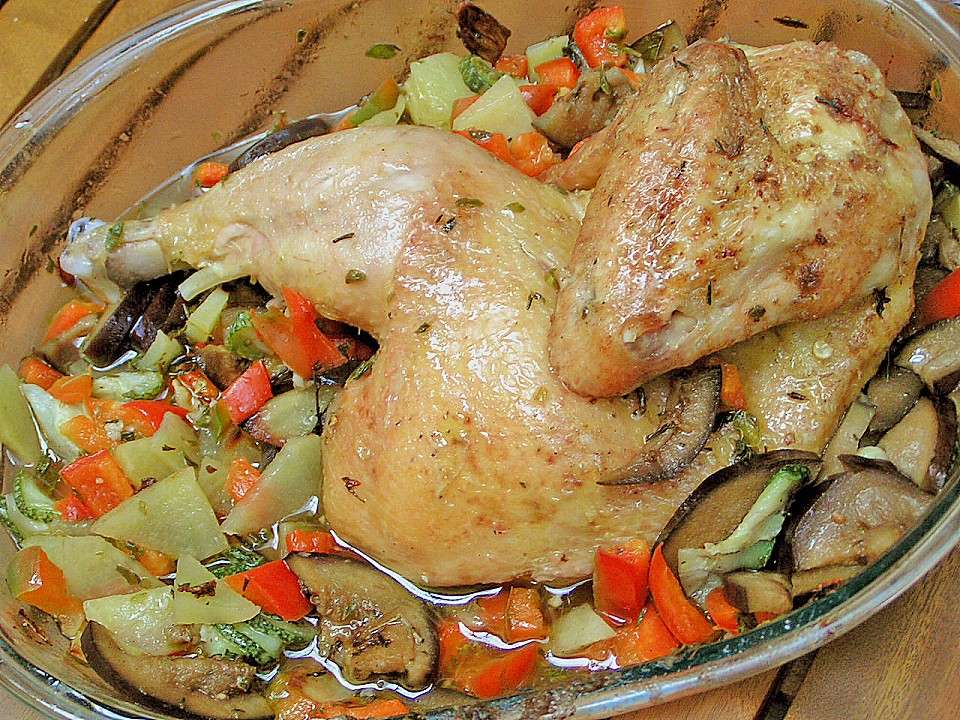 Brathähnchen in Olivenöl mit mediterranem Gemüse von Ela* | Chefkoch.de