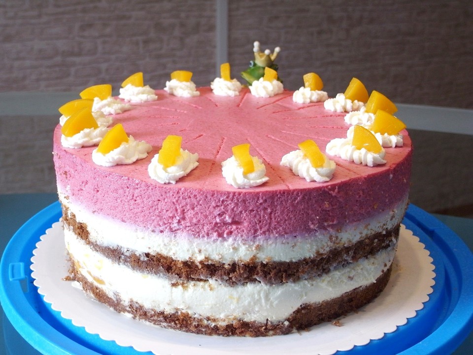 Urmelis Pfirsich-Quark-Torte mit Himbeermousse von urmeli75 | Chefkoch.de