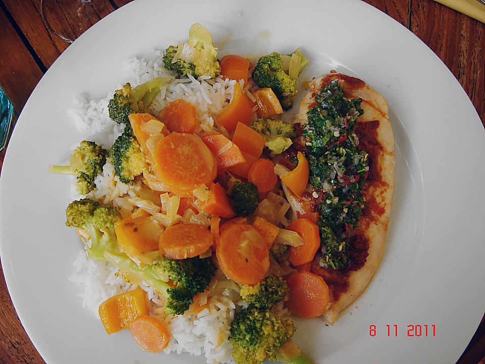 Baked Thai Red Curry Chicken with Coriander Chutney von CookieUK