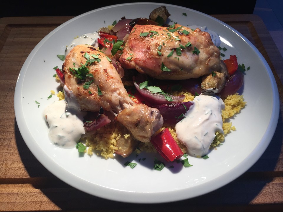Hähnchen mit Auberginen, Couscous und Joghurt von SessM | Chefkoch.de