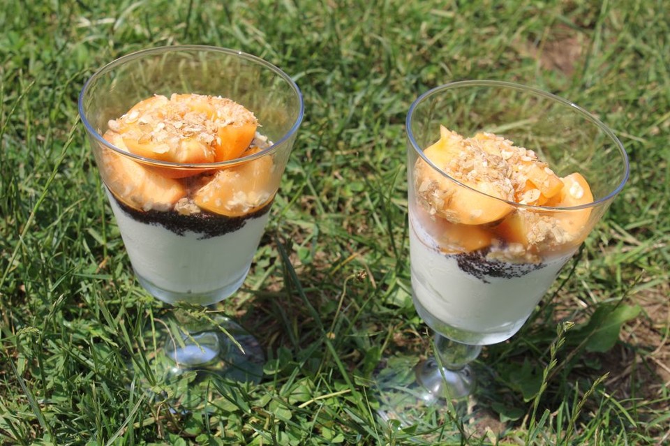 Griechischer Joghurt an Mohn-Honig mit Aprikosen und Knuspermüsli von ... Griechischer Joghurt an Mohn-Honig mit Aprikosen und Knuspermüsli von ...