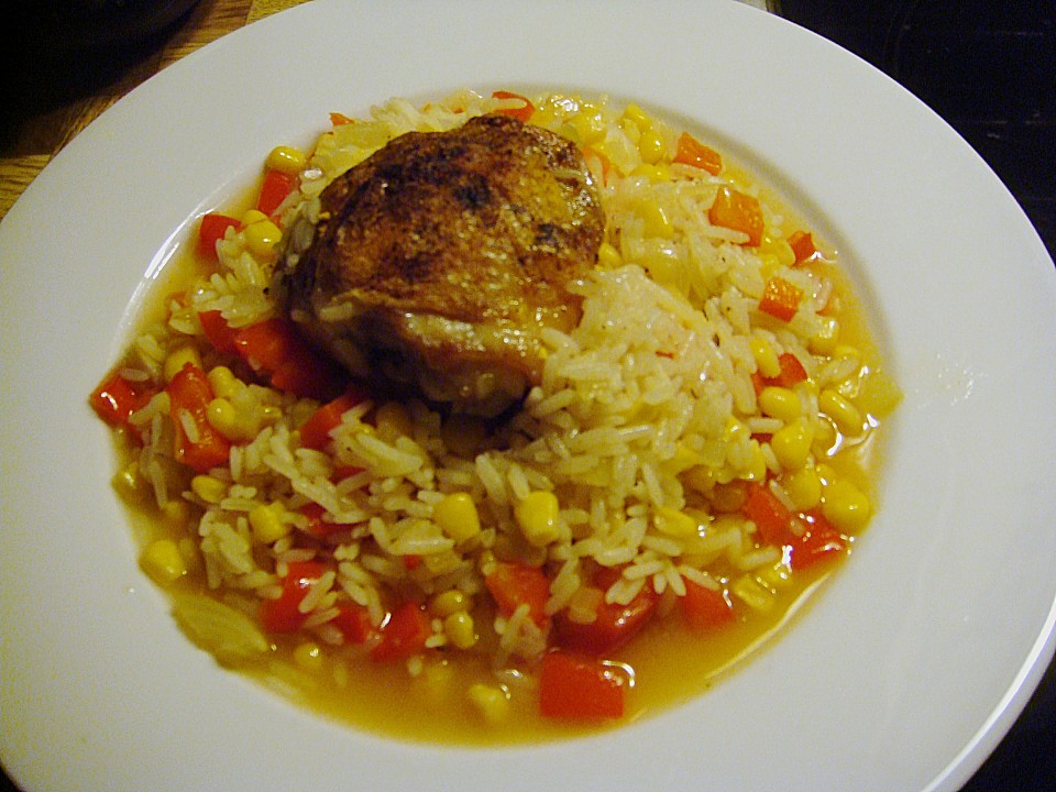 Hähnchenkeulen mit Paprika - Mais - Reis von cj1967 | Chefkoch.de