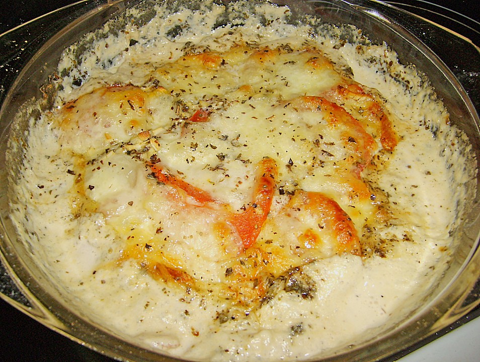 Hähnchenbrustfilet mit Tomate und Mozzarella in Kräuter - Sahne - Sauce ...