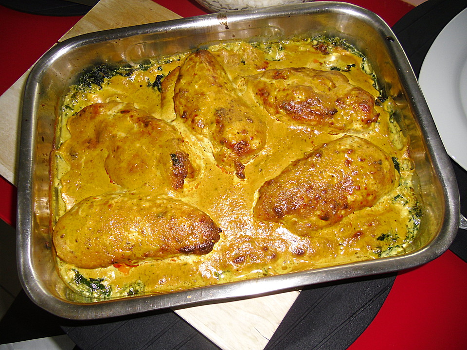 Hähnchenbrust auf Spinat mit Currysoße überbacken von CooberPedy ...