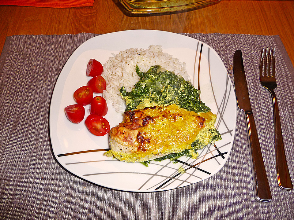 Hähnchenbrust auf Spinat mit Currysoße überbacken von CooberPedy ...