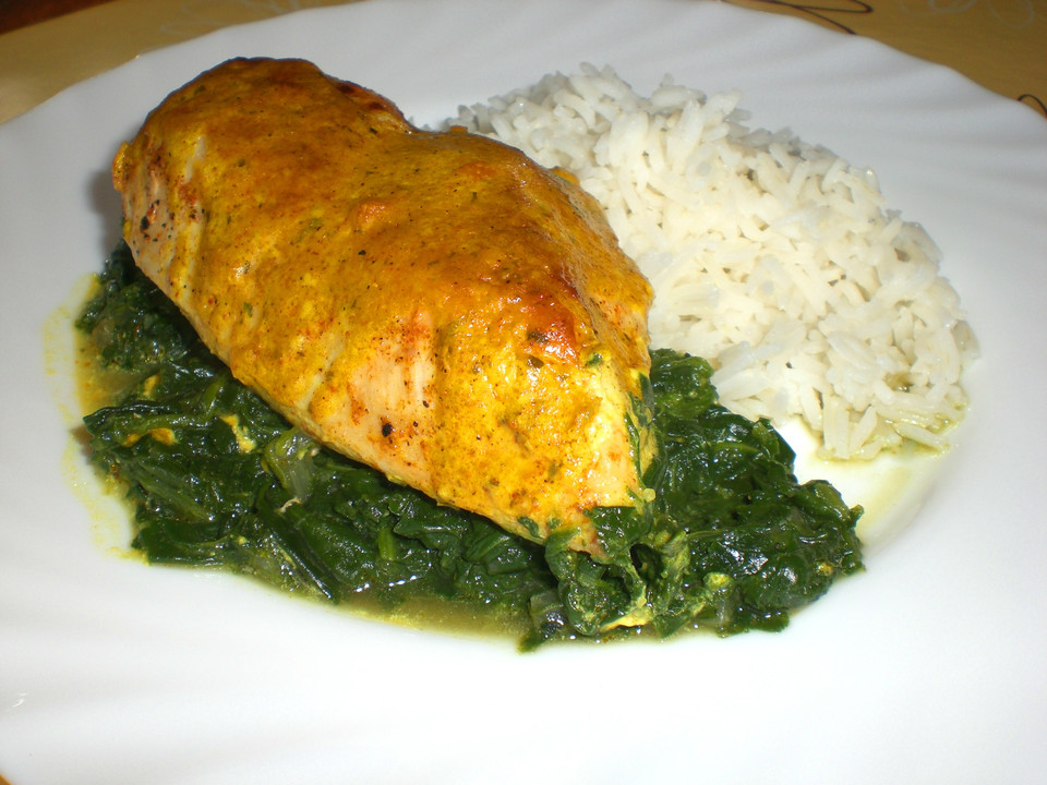 Hähnchenbrust auf Spinat mit Currysoße überbacken von CooberPedy ...