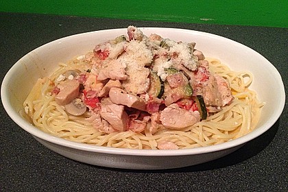 Penne mit Hähnchen und Champignons 11