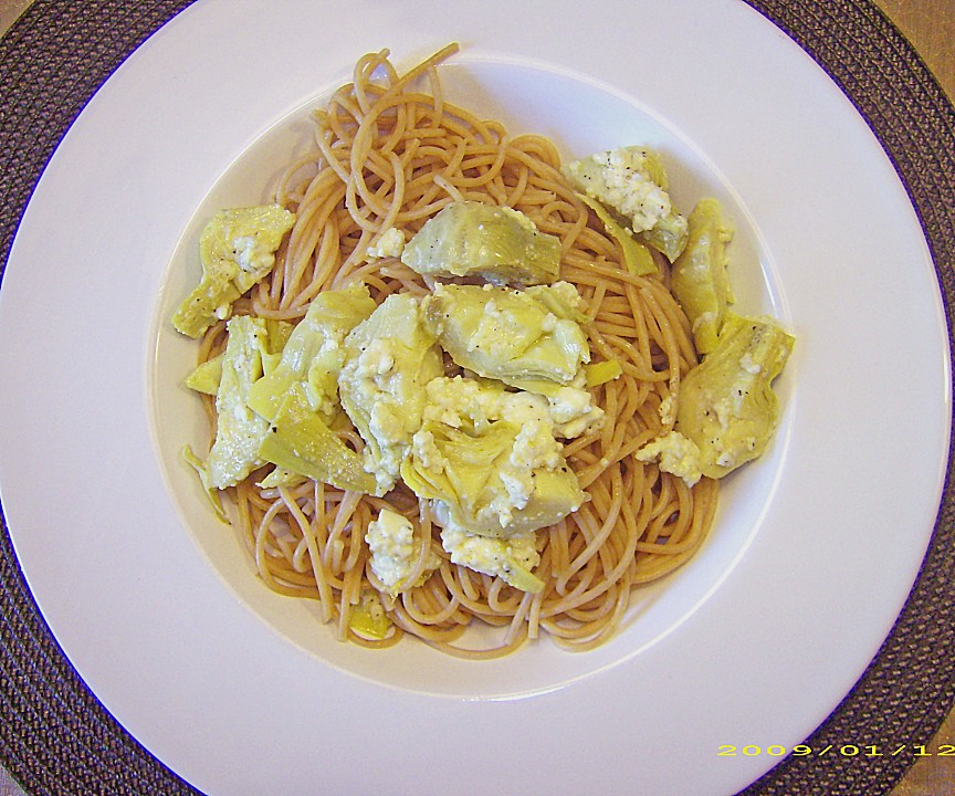 Spaghetti mit Artischocken und Schafskäse von VolkerRacho | Chefkoch.de