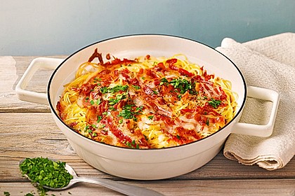 Spaghetti - Auflauf mit Speck