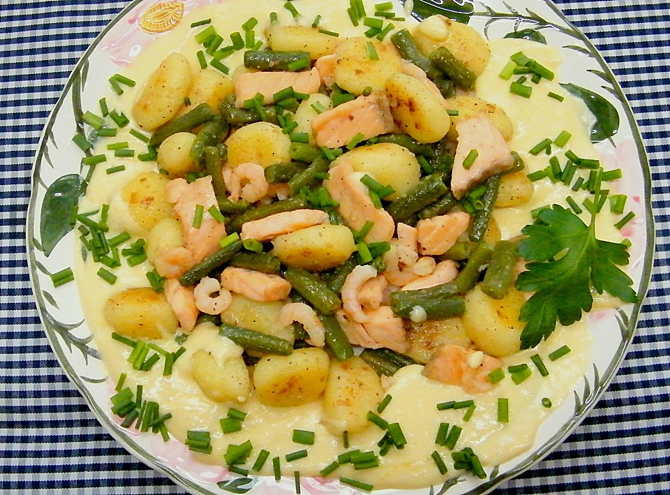 Gnocchi - Pfanne mit Lachs, Shrimps und Bohnen | Chefkoch.de