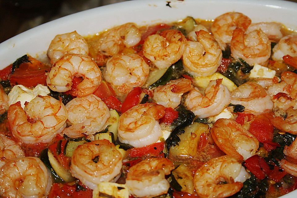 Mediterrane Scampi-Gemüsepfanne