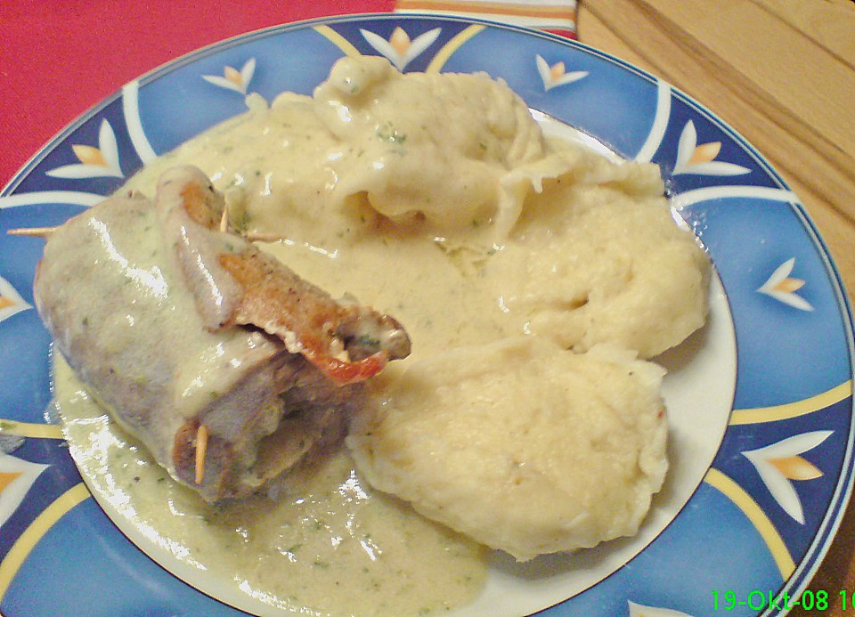 Schweinerouladen, gefüllt mit Gorgonzola und Parmaschinken an Kräuter ...