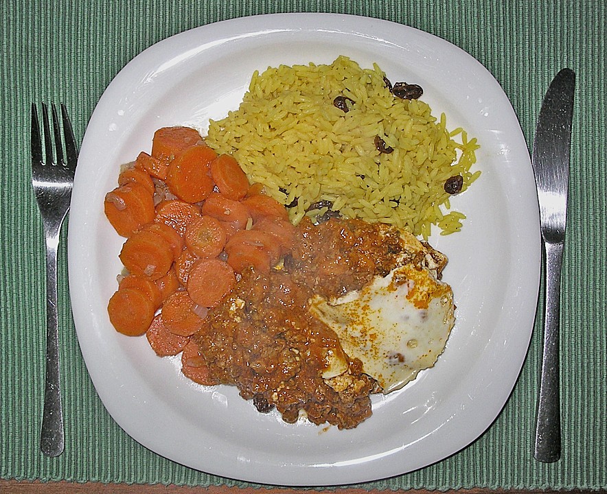 Bobotie mit Gewürzreis und Zimtkarotten von Tini2 | Chefkoch.de