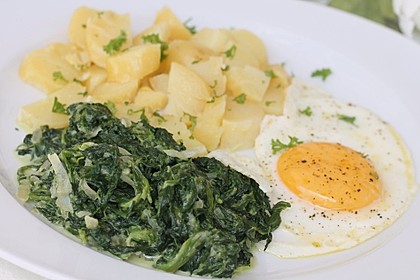 Kartoffeln, Spinat, Käse und Ei 1