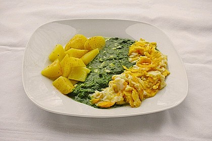 Kartoffeln, Spinat, Käse und Ei 2