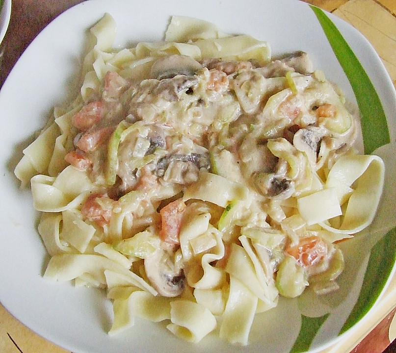 Pasta mit Zucchini - Champignon - Tomatensoße von helene1980 | Chefkoch.de